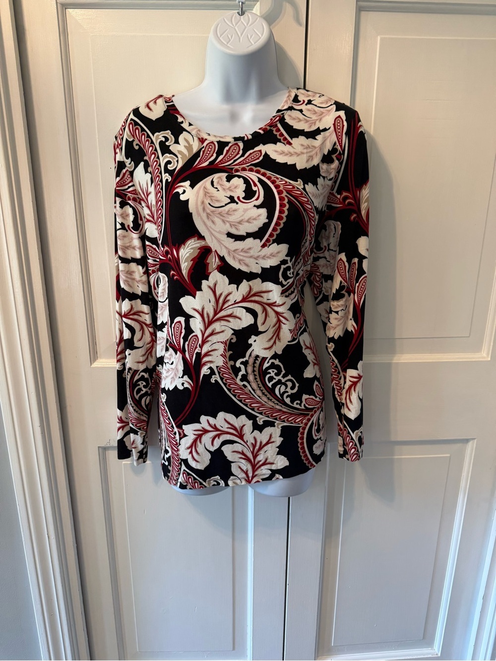 Chico's Long Sleeve Paisley Tunic - Black, Cream & Red